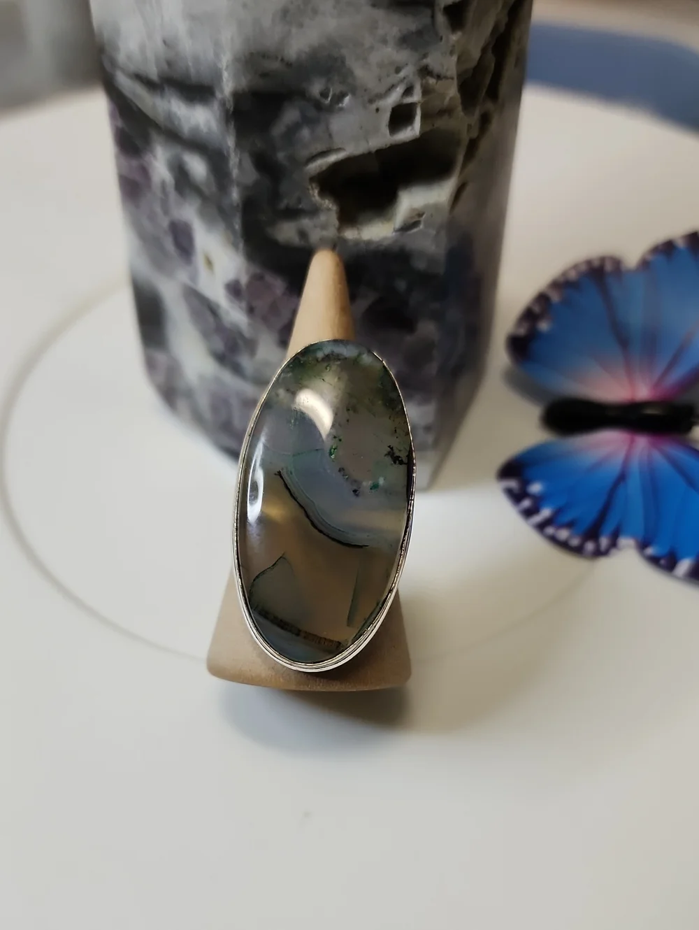 Stick Agate Statement Ring - Green and Gray